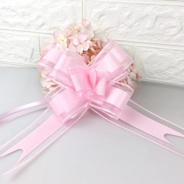Plain Snow Yarn Garland Streamers Ribbon Flowers Packaging Bundled Wedding Car Door Hand Streamers Wedding Decoration: water pink 10pieces