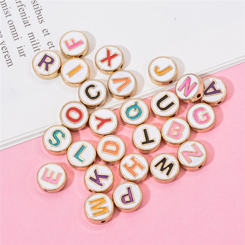 100pcs Alphabet Letter Double Face Enamel Charms Gold Color 8mm Pendants Jewelry Making Handmade Craft Accessories