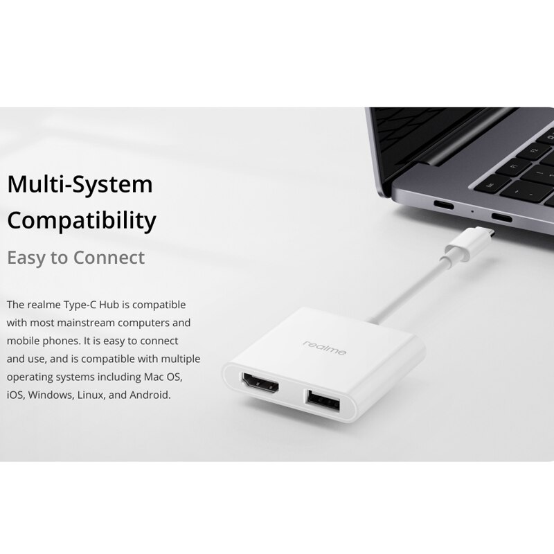 Realme Type-C Hub 4K Expansive Use USB3.2 Gen1 &amp; HDMI1.4 Dual Ports Supports Compatible with Mac OS IOS Windows Linux Android