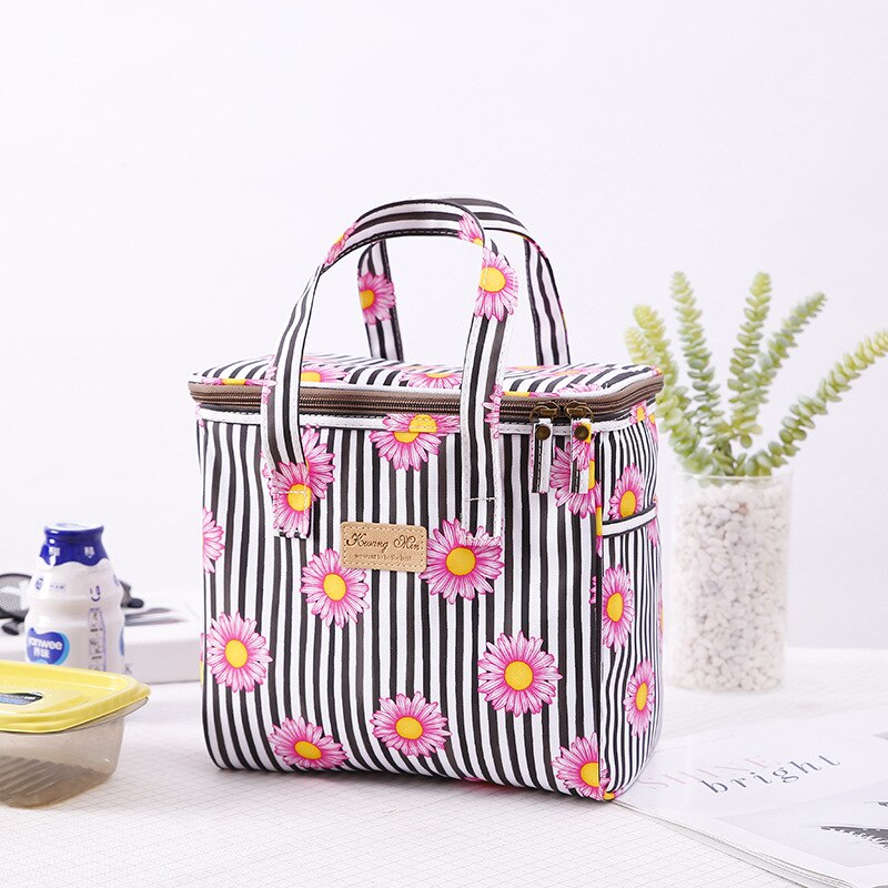 Bolsa de almuerzo portátil con dibujos animados para niños y mujeres, bolso enfriador de bento, bolsa térmica de flores para desayuno, caja de comida, bolso de viaje para picnic: 1