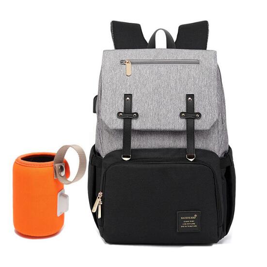 Diaper Bag Mummy Daddy Backpack Baby Stroller Bag Waterproof Oxford Handbag Nursing Nappy Bag Kits USB Rechargeable Holder: Black Gray