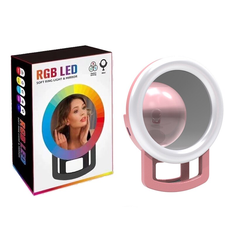 2 In 1 Mirror Fill Light LED Selfie Ring Light Makeup Light Phone Fill Light Rechargeable Clip-on Mini Circle RGB Fill Light