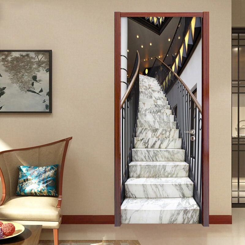 Moderne 3d stereo marmor trapp dør klistremerke stue hotell pvc selvklebende vanntett tapet hjemmeinnredning klistremerker