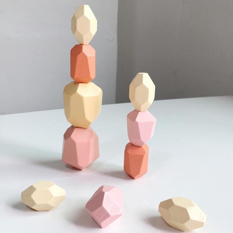Houten Kinderen Houten Gekleurde Steen Jenga Building Stapelen Educatief Nordic Creatieve Rainbow Blok Speelgoed Stijl Gam G2B6