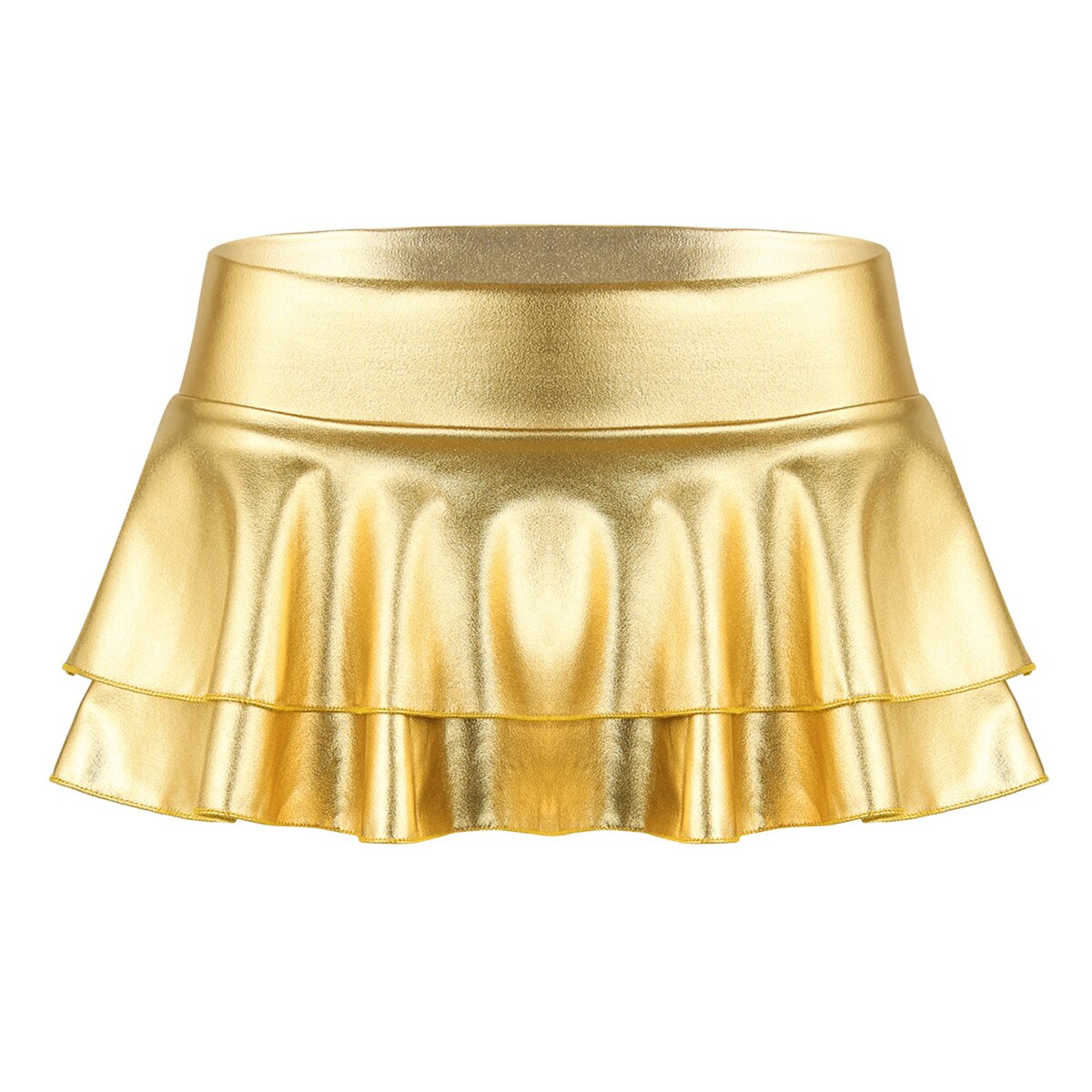Vrouwen Glanzend Metallic Laagbouw Ruches Pole Dance Shorts Rok Lederen Club Party Dancing Festival Rave Kostuum Sexy Mini Rokken: L / Gold