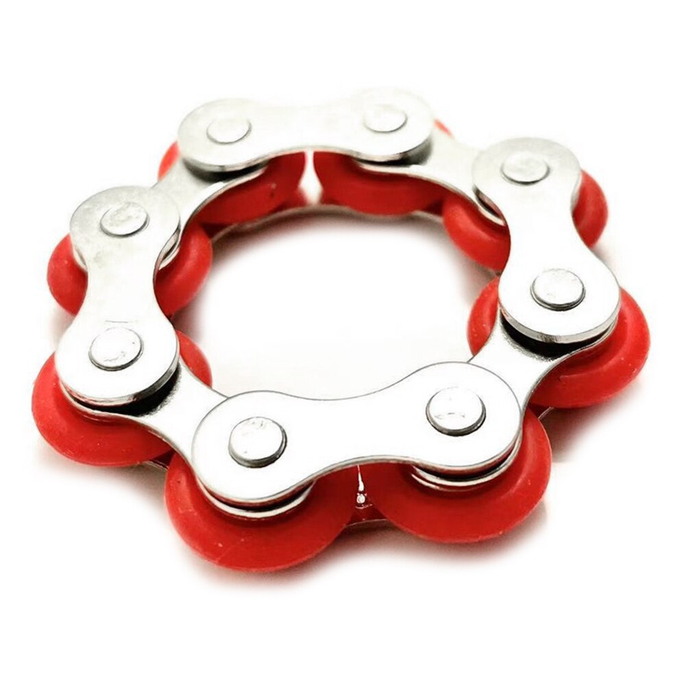 8 Knots Key Ring Chain Fidget Toy Pressure Relief Stress Chain Stainless Steel Bicycle Chain Buckle Key Ring Finger Toy: Red