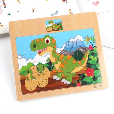 Wooden animal jigsaw baby puzzle children puzzles 3d baby enlightenment early educational toys funny game for kids toddler baby: Dinosaur