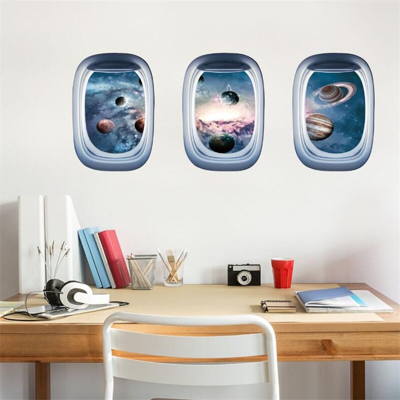 3D Spaceship Window Wall Stickers For Children's Room Bedroom Living Room Wall Decoration Door Sticker Art Mural