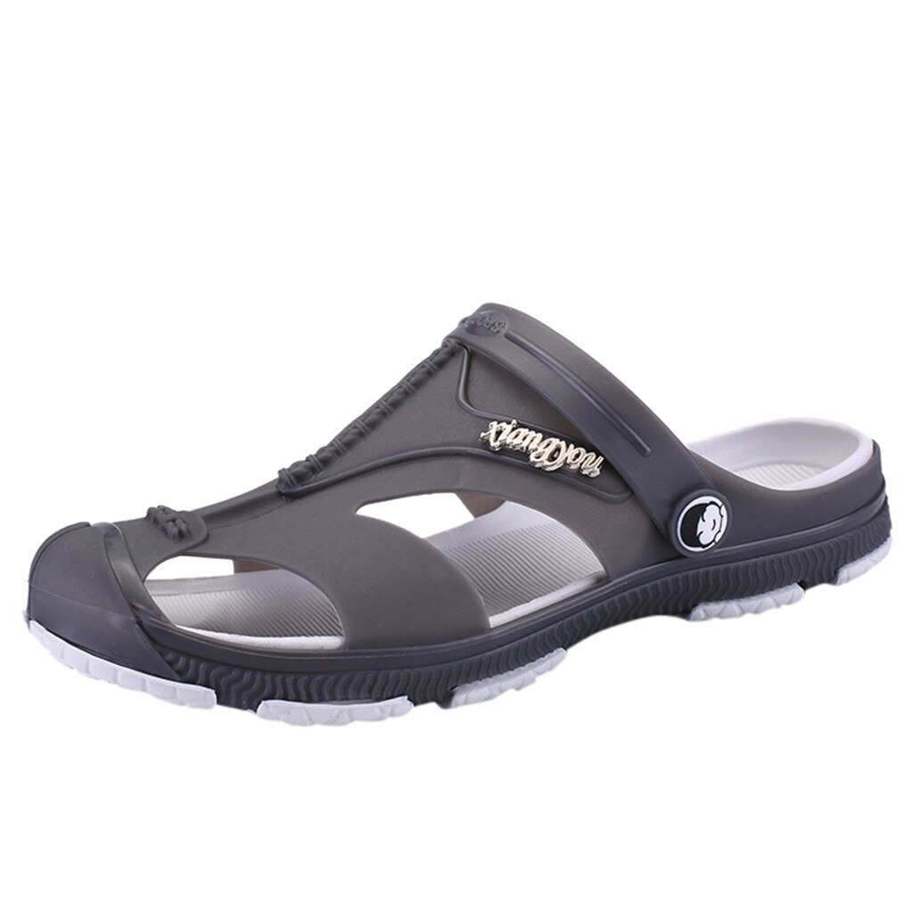 Home Sole male Casual Soft Men's Outdoor Hole Shoes Wading Shoes Summer Sandals Beach Flip Flop Toe Foot shoes: Gray / 40