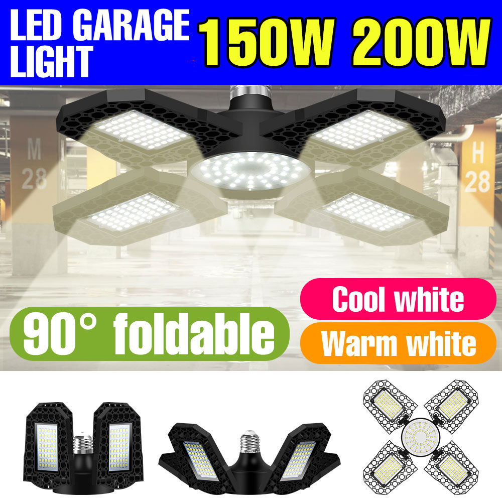 200w led-garagepære  e27/e26 lamper 100w deformerbar foldbar til hjemmelager 150w værksted, kælder  ac85v-265v 3000k/6000k