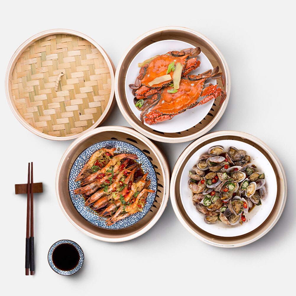 kitchen accessories Great 2 Tier Durable Cookware Bamboo Steamer Chinese Kitchen Cookware Rice Pasta Cooker Set With Lid