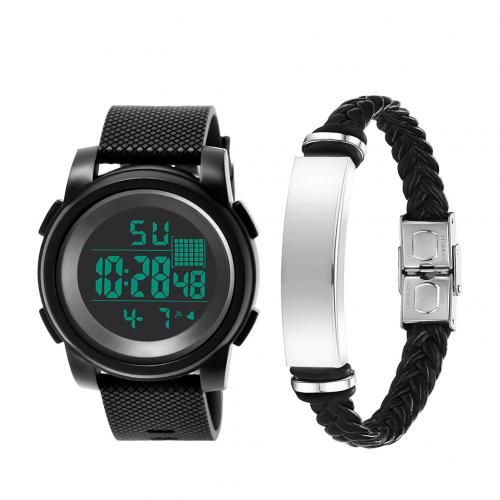 2 pçs de luxo masculino esportes à prova dwaterproof água eletrônico digital relógio pulso luminoso + pulseira jóias acessórios: WHITE