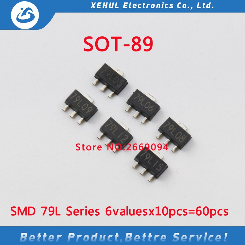 SOT-89 SMD transistor Assortiti KIT Totale 12 tipi X5pcs = 60pcs contiene 78L05 78L06 78L08 78L09 78L10 78L12 78L15 79L05 79L15: 79L  6values each 10