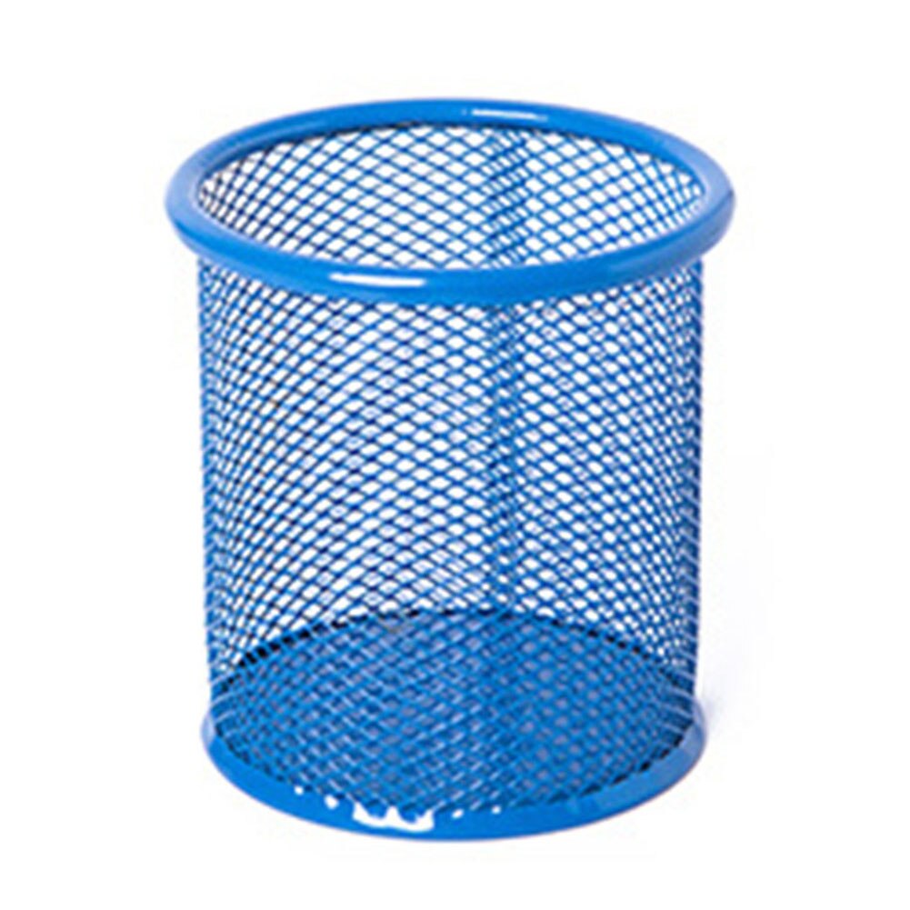 Mesh Metal Makeup Brushes Holder Pen Pencil Brush Pot Holder Storage Container Office Desk Organizer Cosmetic Pen Box: Blue  Round