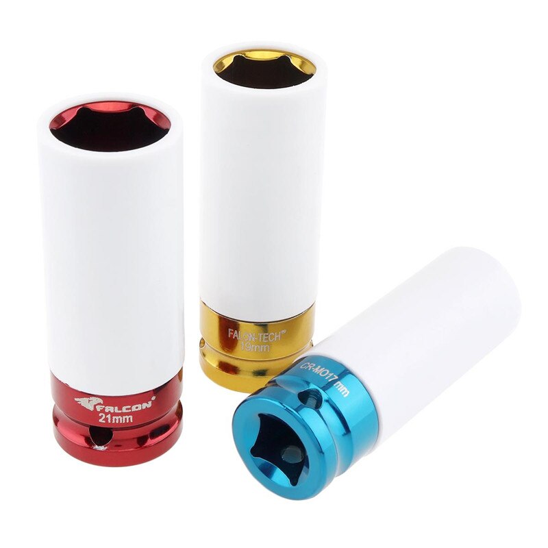 3 st 17/19/21mm färgglada hylsor däckskyddshylsa vägg djupgående mutterhylsa högkolstålhjul för bilreparation