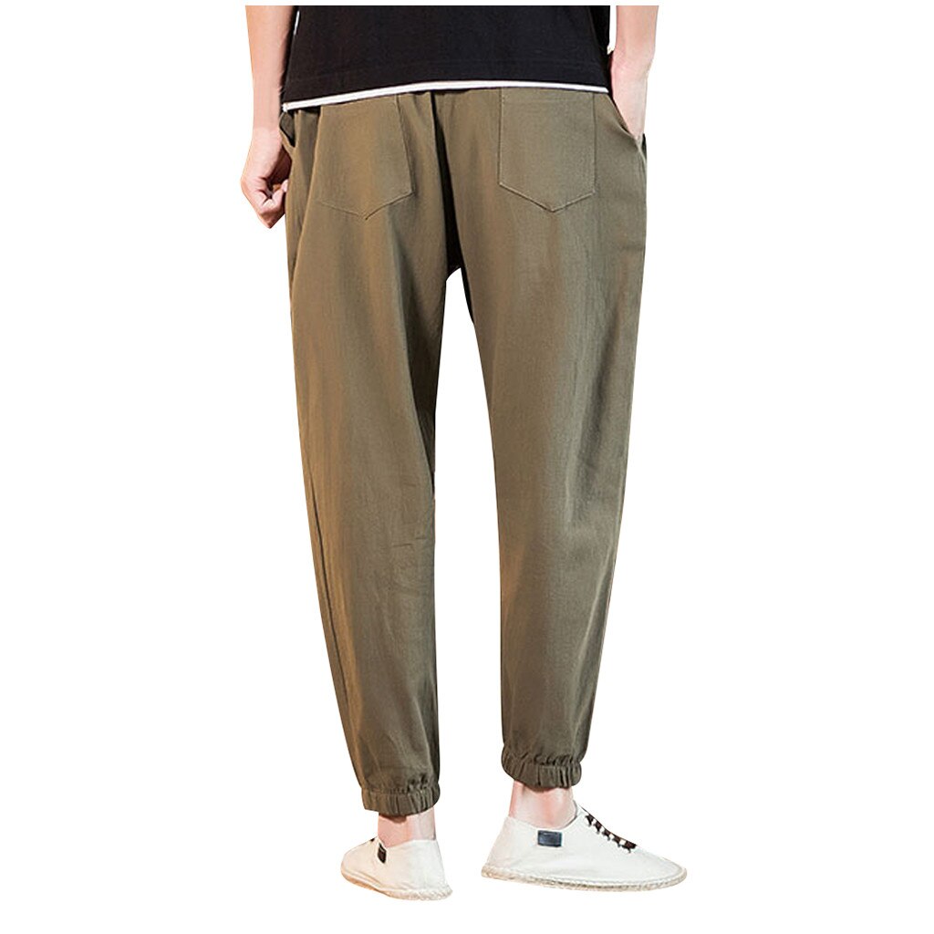 Loose Linen Pants Men Summer mens trousers solid casual wide leg pants chinese comfortable