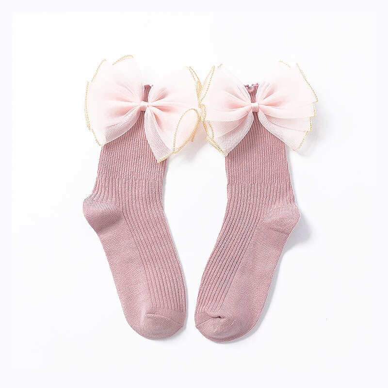 Baby Sokken Leuke Lace Flower Strik Baby Meisje Sokken Baby Pasgeboren Meisjes Knie Hoge Lange Katoenen Sokken Meias baby Spullen: 1-3 years pink