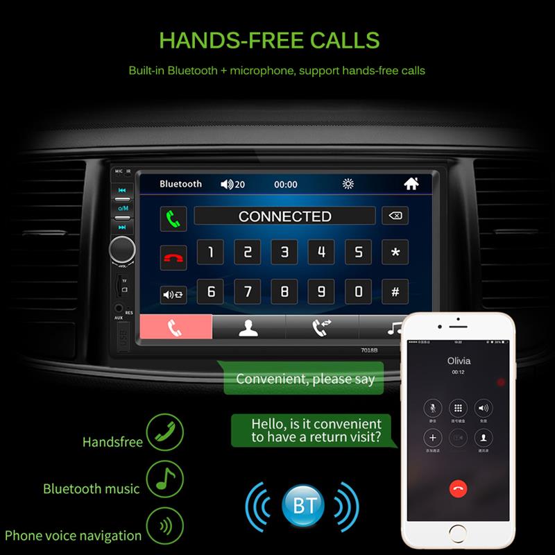 Onever Car Video MP5 Player USB FM Transmitter LCD Display Car Kit With Remote Control Steering Wheel Controls For IOS