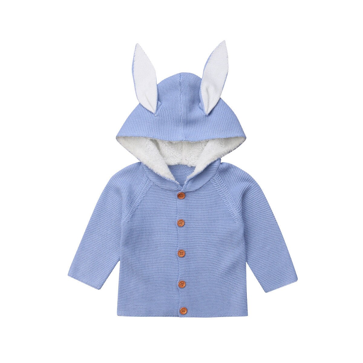 Nyfødt sød baby pige dreng strik trøje 3d kanin øre hætteklædte cardigan overtøj tøj tøj langærmet varm bomuldstøj: Blå / 6m