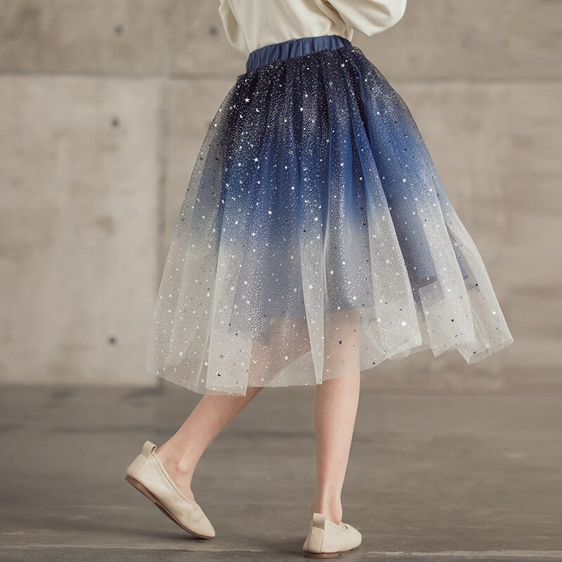 Gonna per ragazze gonna stellata con paillettes estive di colore sfumato per abiti da ragazza 2022 abito da ballo per gonna da principessa per bambini in maglia di moda per adolescenti