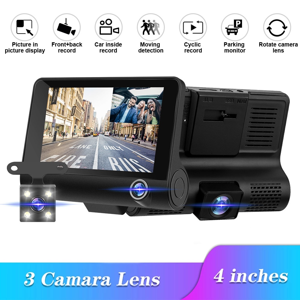 Auto Dvr 3 Camera Lens 4.0 Inch Dash Camera Dual Len Ondersteuning Achteruitkijk Camera Video Recorder Auto Registrator Dvr Dash cam