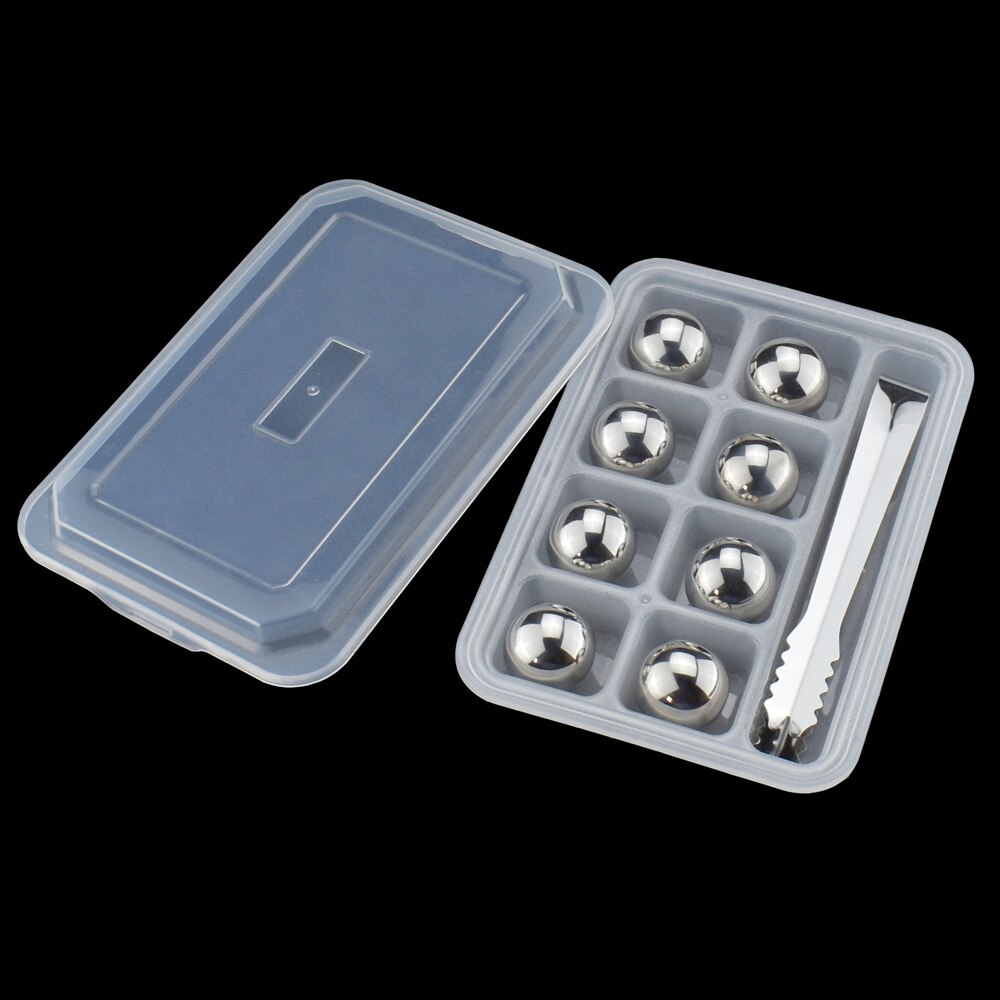 Reusable Stainless Steel Whiskey Stones Ice Cubes Wine Chillers Drinks Cooler Champagne Whiskey Bar Accessories Home Bars: Round 8PC box clip