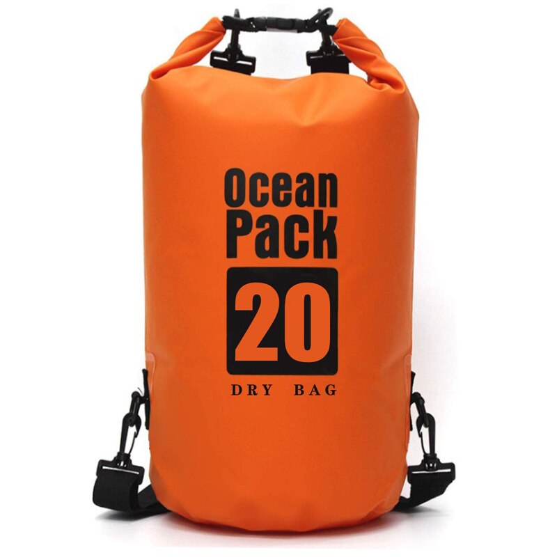 Vattentät torr väska utomhus roll top kompressionssäck ocean pack ryggsäck för kajakpaddling strand forsränning båtliv camping fiske simma: Orange 20l