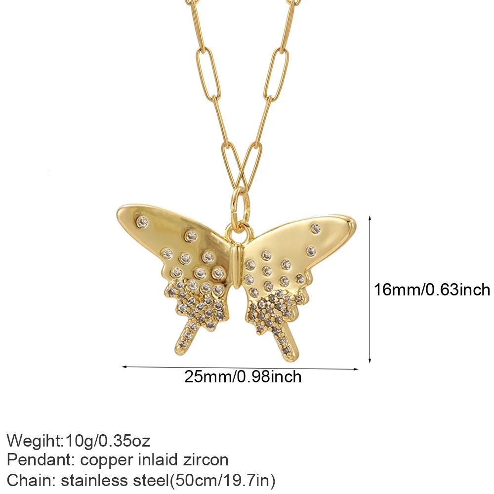 Collier à nœud pour femmes, pendentif en forme de cœur papillon mignon, couleur or, colliers à longue chaîne en acier inoxydable, Cadenas de cou Para Hombre en: COULEUR OR ROSE