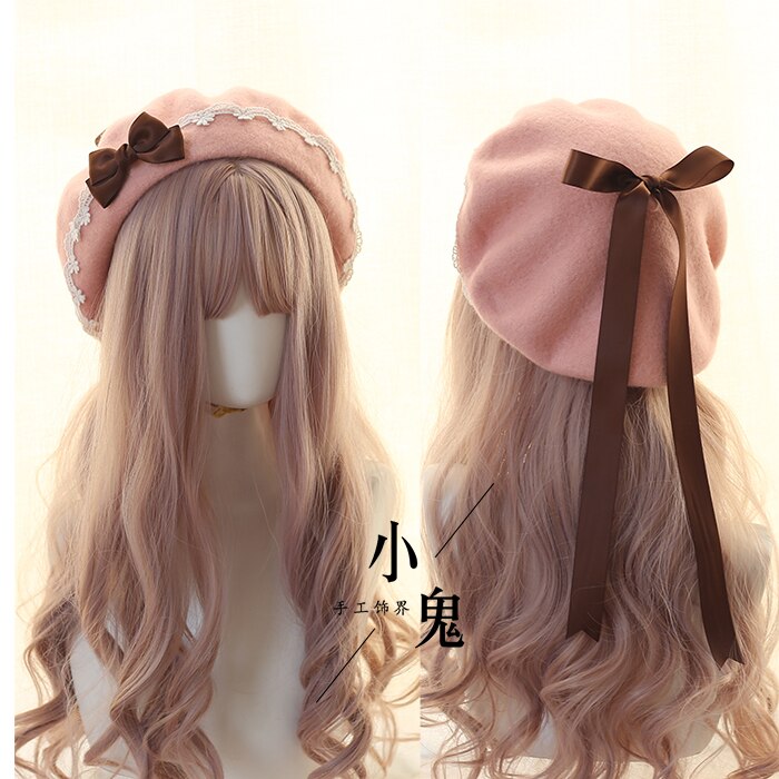 11 farben Junges Mädchen Maler Hut Japanischen Lolita Süße Woolen Kappe Koreanische Frauen Handgemachte Spitze Bogen Herbst Winter Warm berets