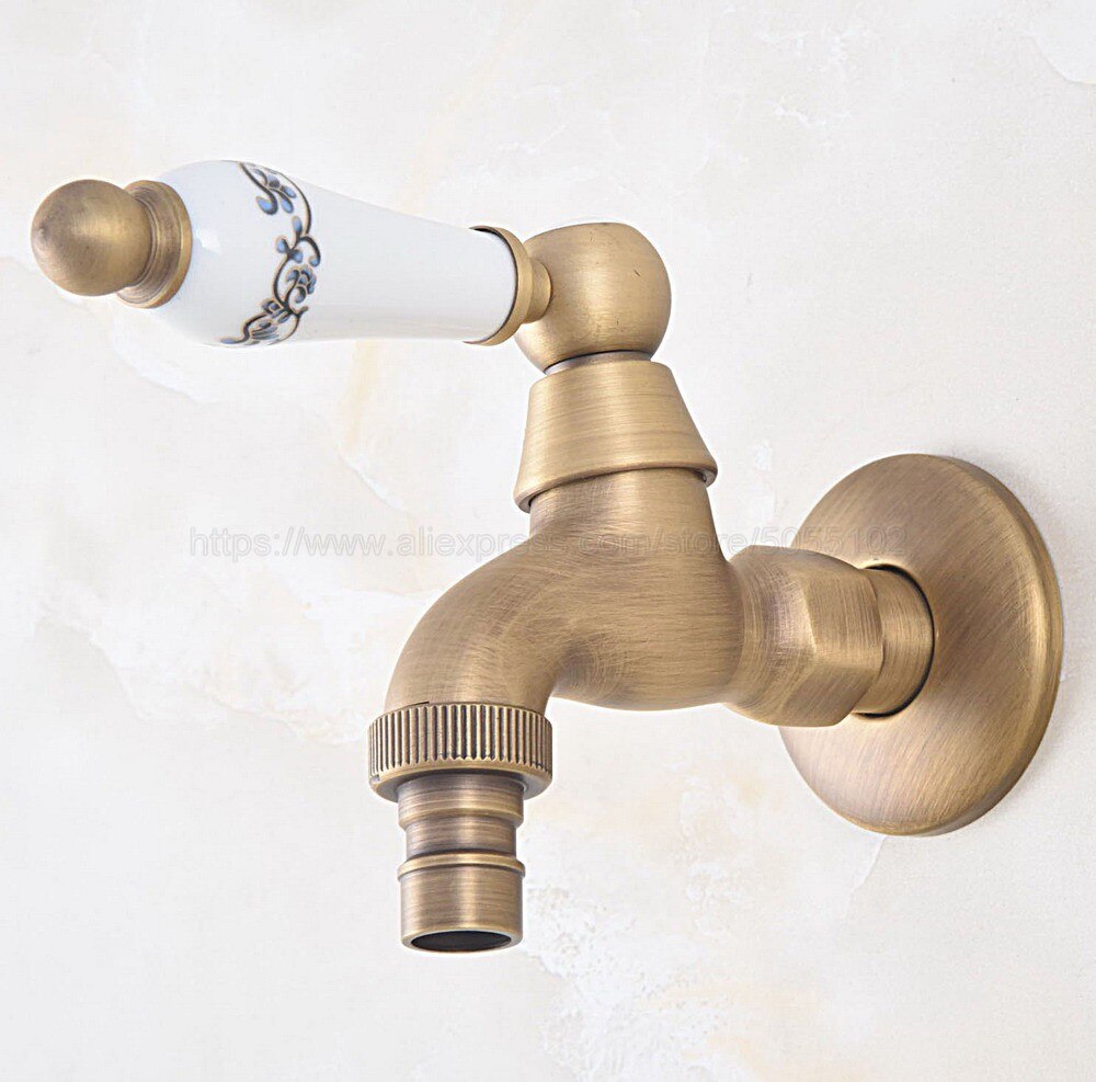 Antique Brass Wall Mount Washing Machine Taps Bathroom Corner Mop Pool Small Tap Outdoor Garden Cold Water Faucet zav320