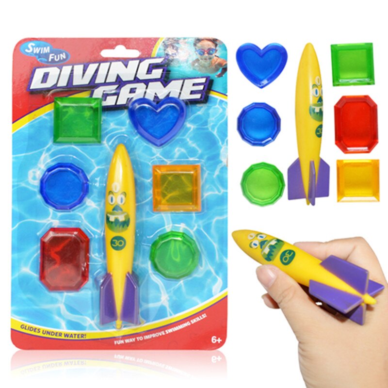 Summer Shark Rocket Throwing Toy Funny Swimming Pool Diving Game Toys for Children Dive Dolphin Accessories Toy: 7pcs rocket set