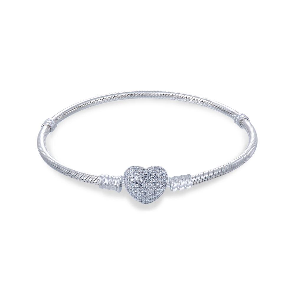 Bracelet with Heart-shaped lock inlaid with zircon 925 Sterling Silver Bracelets JCL005: Soft bracelet / 18CM