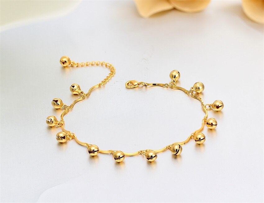 Geel Goud Kleur Kraal Bells Charms Ketting Vriendschap enkelband Enkelband Voor Vrouwen Meisjes Zomer Strand Voet Sieraden