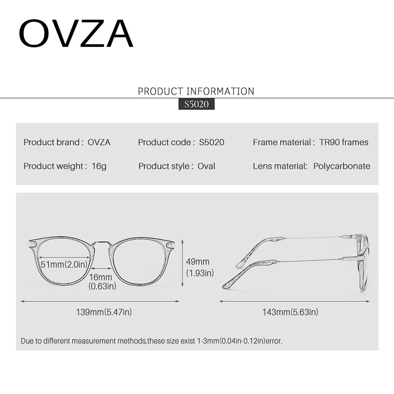 Ovza ultralight  tr90 optisk brilleinnfatning kvinner anti blått lys briller menn oval anti-tretthetsbriller  s5020