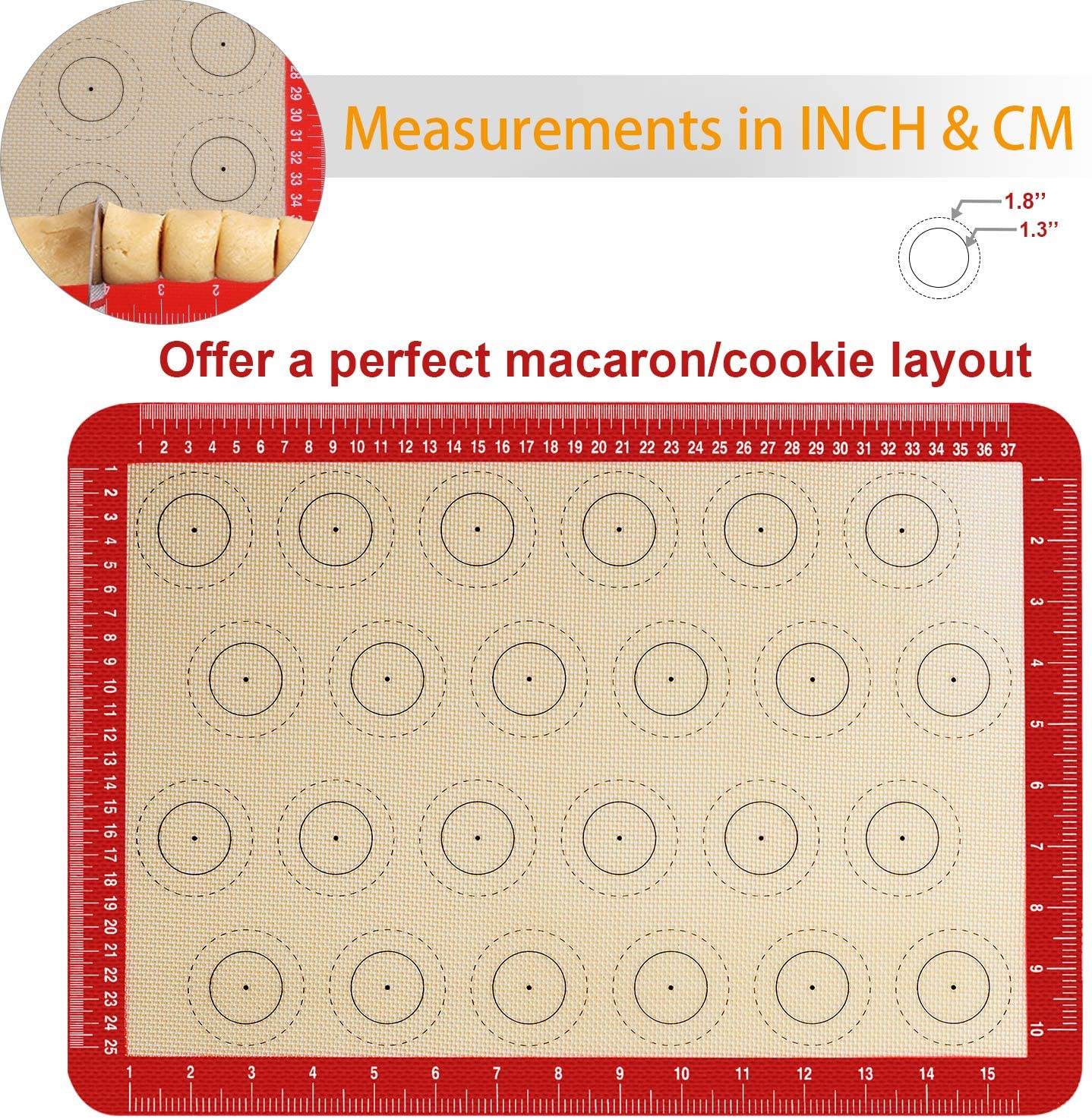 Tappetino Da Forno In Silicone Antiaderente Rosso 60x40 Cm - Resistente Al Calore (-40°C A 230°C), Con Griglia Di Misurazione, Ecologico E Riutilizzabile