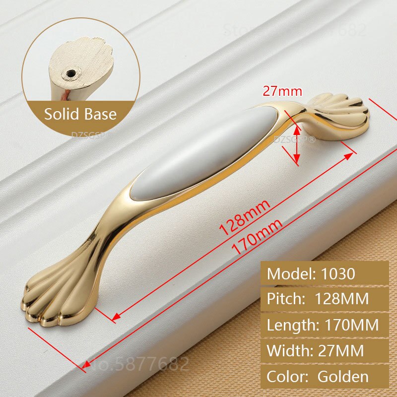 Closet Wardrobe Pull Zinc Alloy Ceramic European Gold Ivory White Diamond Cabinet Kitchen Knob Drawer Cupboard Handle: 1030-128