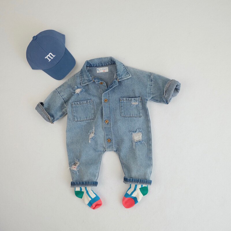 Mialncel Baby Rompertjes Peuter Meisjes Jumpsuits Baby Jongens Denim Romper Turn Down Kraag Outfit