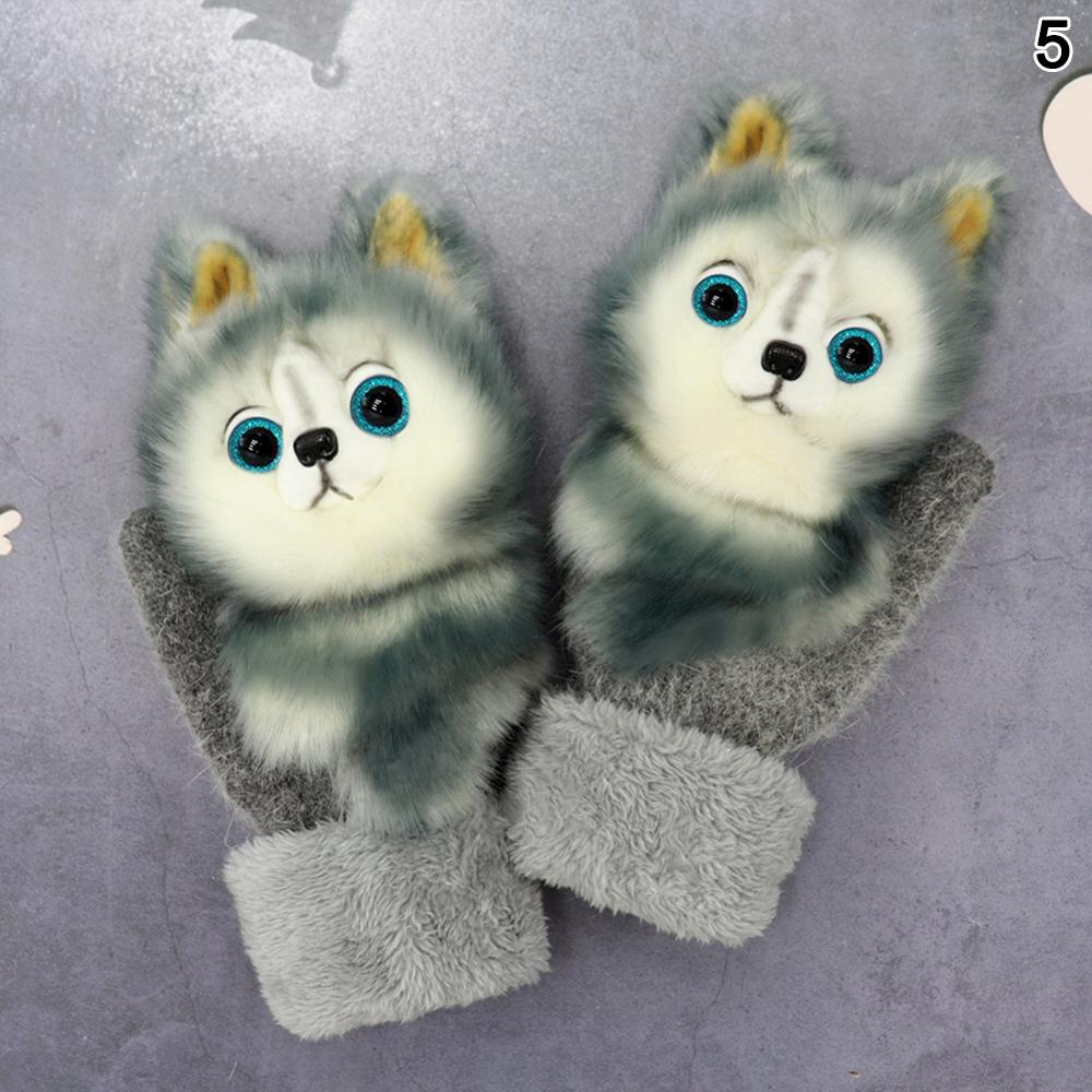 Animal Cat Dog Panda Racoon Kid Winter Warm Gloves 22cm Long Cute Girl Mittens Full Fingers Princess Guantes: E