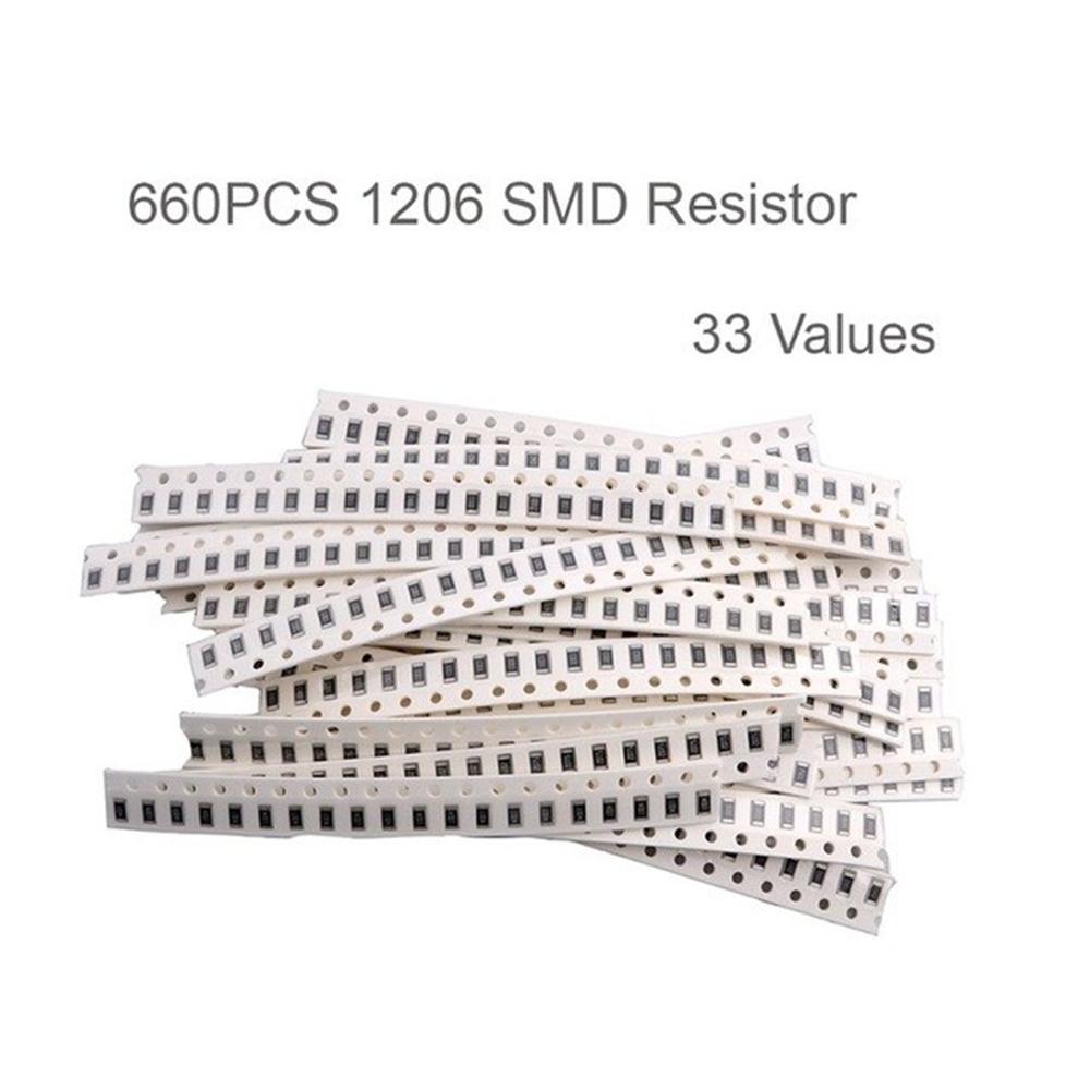 660Pcs 33 Values 1206 0805 0603 SMD Resistor Kit Assorted Kit 1ohm-1Mohm 1% 33values x 20pcs = 660pcs Sample Kit: 1206