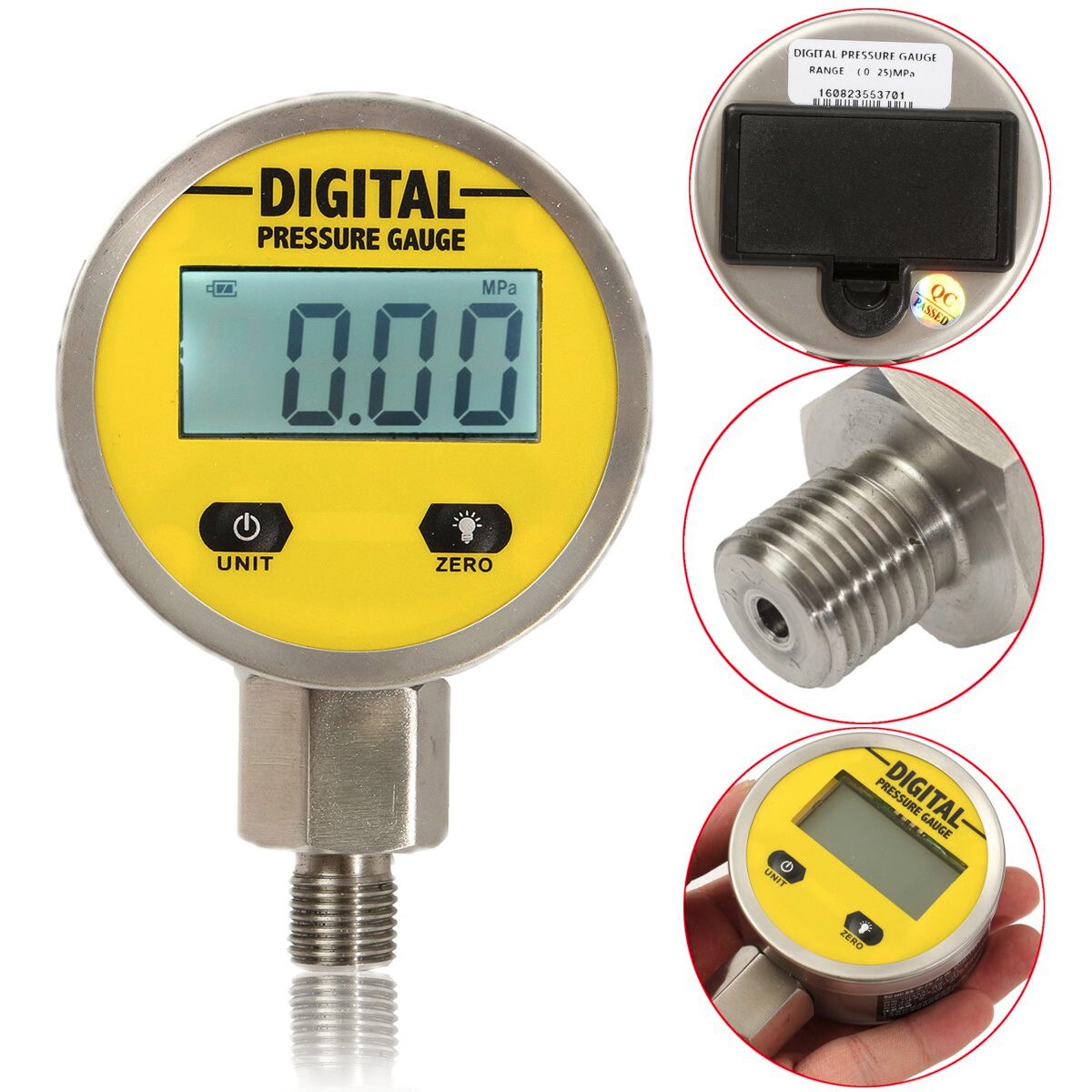 LCD Digital Display Pressure Gauge Oil Pressure Hydraulic Gauge Pressure Test Meter 3V 250BAR/25Mpa for Gas Water Oil
