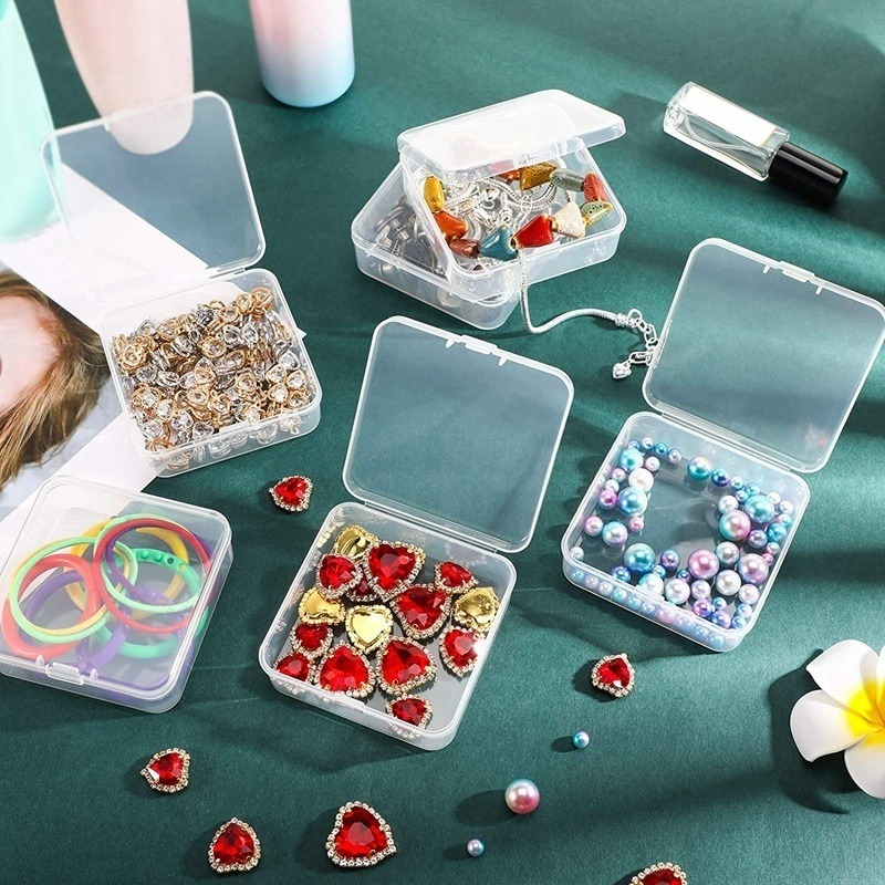 48Pcs Mini Clear Plastic Opslag Containers Met Deksels Lege Scharnierende Dozen Voor Kralen Sieraden Gereedschap Craft Supplies Flossers Vissen