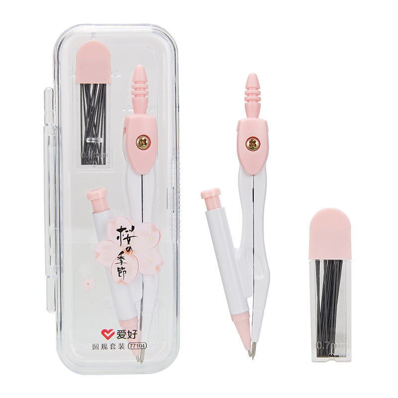 8pcs/set Compasses Ruler Stationery Set Math Geometry Tools for Students To Draw School Office Supplies: 2pcs-set-pink