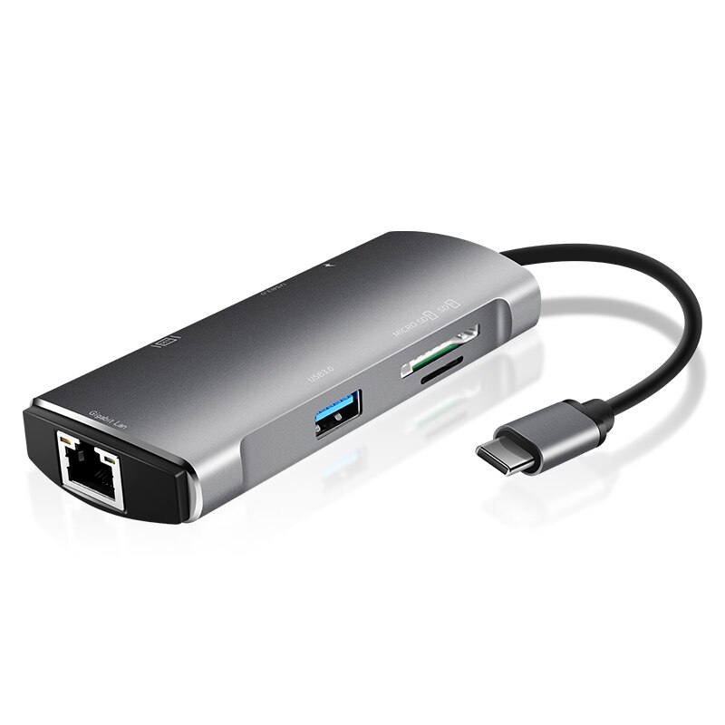 7-in-1 Multi-port Hub Typ-C zu USB3.0 HDMI TF SD Kartenleser Ethernet adapter GK99: Gray