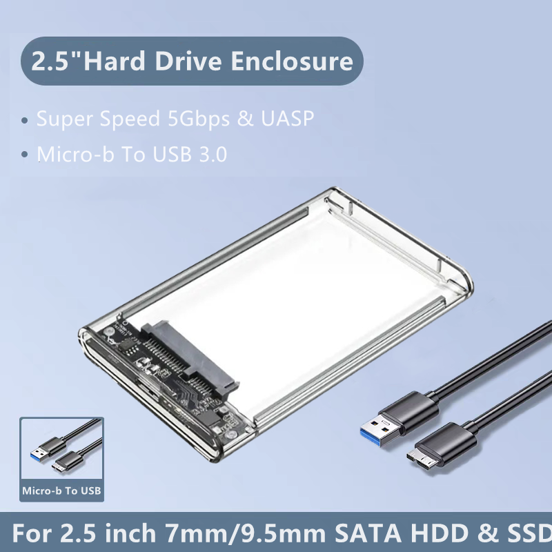 Transparent External Hard Drive Enclosure 2.5 Inch HDD SSD Case Micro-B To USB 4TB Harddisk Boxs Compatible UASP SATA III Laptop: Default Title