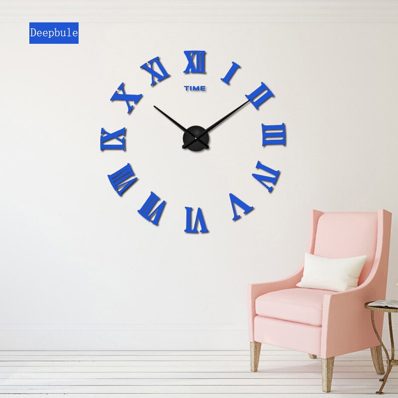 Muhsein Europese Stijl Diy Wandklok Moderne Romeinse Cijfers Klokken Grote Maat Muursticker Horloge Unieke Woondecoratie: Blue / 47 INCH