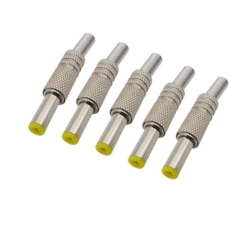 2/5Stck Silber Metall 5,5x2,1mm/5,5x2,5mm DC Strom Stecker Jack schweißen Stecker mit Frühling und Gelb Kopf 5.5*2.1/5.5*2,5mm