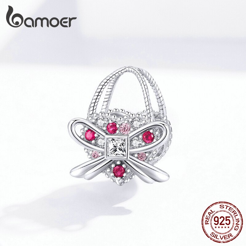 Bamoer Cuore Puro Bianco di Fascino Dello Smalto misura Originale Bracciale In Argento Sterling 925 FAI DA TE Monili Che Fanno Del Braccialetto Accessori BSC179