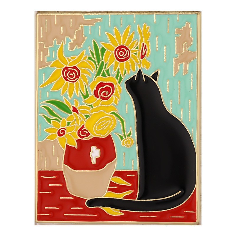 Pintura al óleo de cielo estrellado, girasol, chica, geométrico de metal, insignias, broche, alfileres de esmalte, etiqueta, bolsa, mochila, sombrero, de joyería