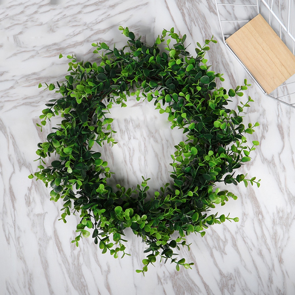 Artificial green leaf eucalyptus leaf wreath 30 cm simulation clover wreath outdoor green wreath front door wall decoration