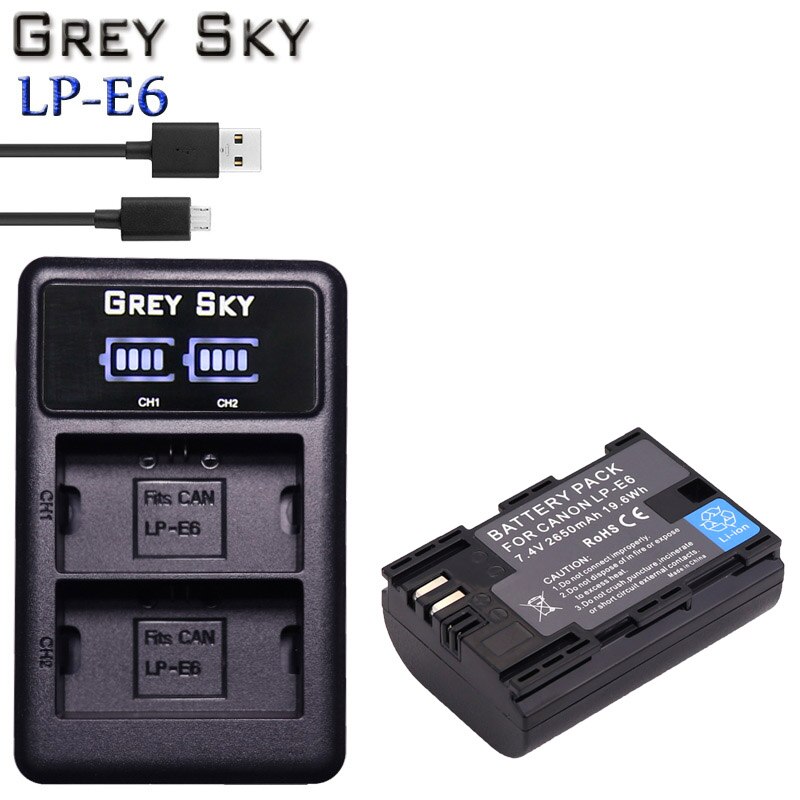 Batería para cámara Canon 5D Mark II III 7D 60D EOS 80D 70D 6D, accesorios L50, 2650mAh, 7,4 V, LP-E6 LPE6 LP E6, 4 Uds.: charger and 1battery